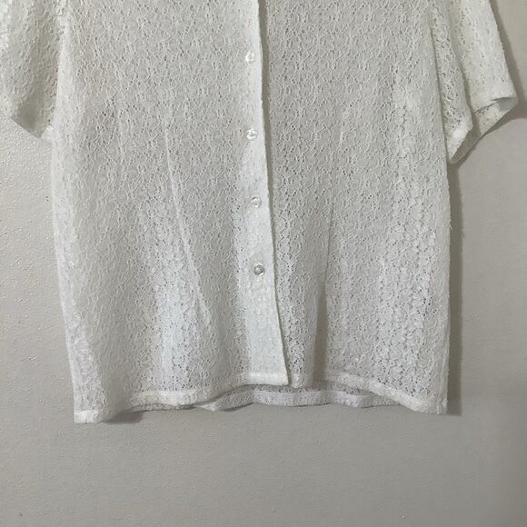 Vintage 90s White Sheer Lace Cottagecore Preppy Clean Girl Button Up Shirt S - Picture 3 of 8